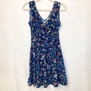 Candie's Blue Peasant Floral Sleeveless V-Neck Dress Size Small